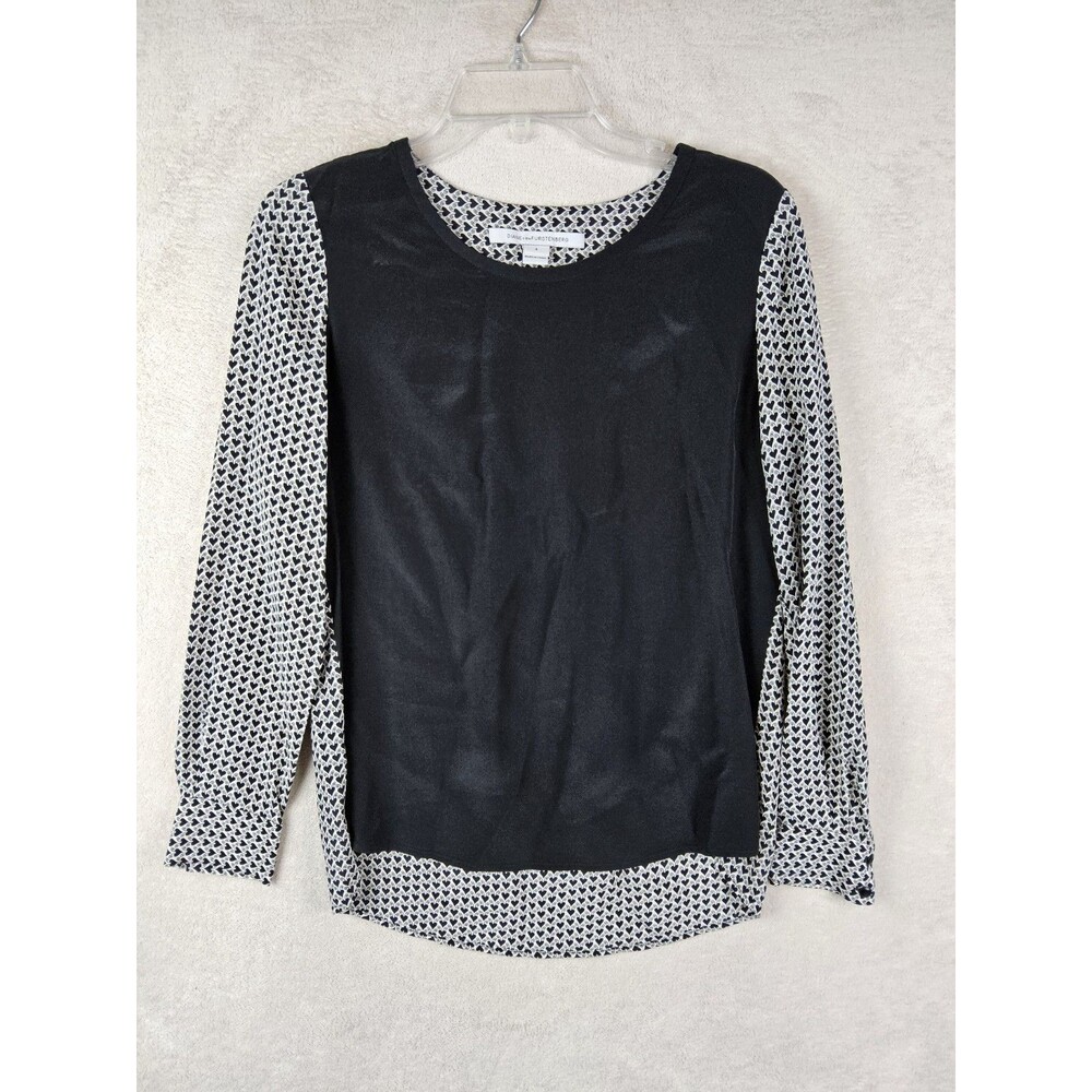 Diane Von Furstenberg Women's Long Sleeve Silk Heart Hi Lo Blouse Top Size 4
